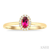 5x3 MM Oval Shape Pink Tourmaline and 1/20 Ctw Single Cut Diamond Halo Semi-Precious Ring in 14K Yellow Gold